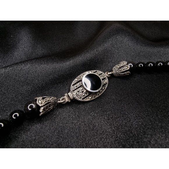 Vintage Onyx & Sterling Silver 925 Necklace With Ornate Pendant & Intricate Clas - Picture 5 of 5